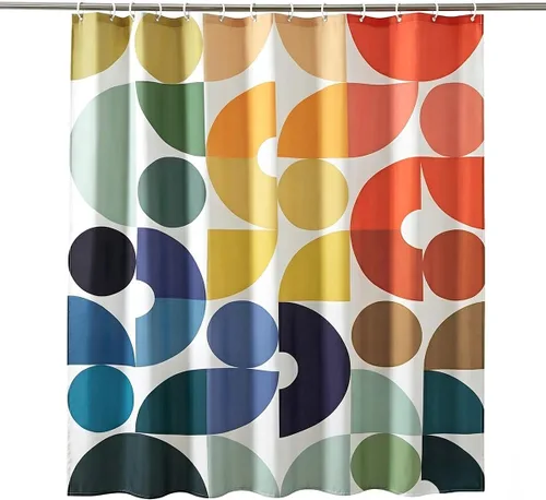 Vista 9 de zokyer - Cortina de ducha para niños, divertida y abstracta, de tamaño pequeño, con lunares, geométrica, de color, única, estrecha, para baño