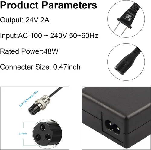 Vista 6 de TREE.NB Cargador de batería eléctrico de 24 V 2A para Mini Chopper Sunl City Express Razor CC2420 E100 E125 E150 E175 E200 E225S E300 E325S E500