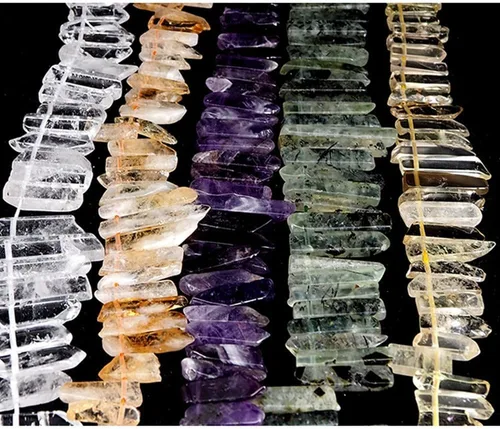 Vista 4 de Cuentas de cristal de amatista natural, tira plana irregular, cuentas sueltas de palo para hacer joyas, cristal curativo, pulido o crudo en la parte