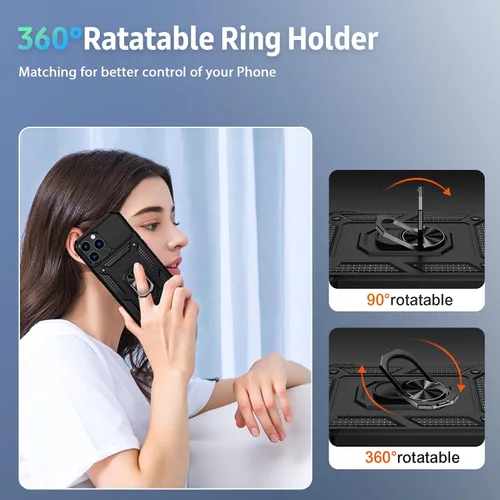 Vista 6 de Funda para iPhone 11 Pro con cubierta para lente de cámara, protector de pantalla HD, protección contra caídas de grado militar de 10 pies, soporte