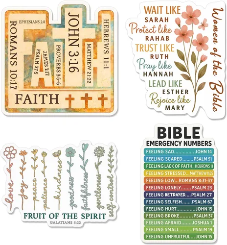 Vista 14 de (4 piezas) Calcomanías cristianas – Calcomanías de vinilo impermeables con versículo de la Biblia para laptop, botella de agua, automóvil