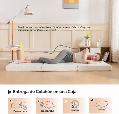 Vista 6 de MLILY Cubrecolchón plegable, cubrecolchón de espuma viscoelástica de triple pliegue Twin de 3 pulgadas, cubrecolchón plegable con bolsa