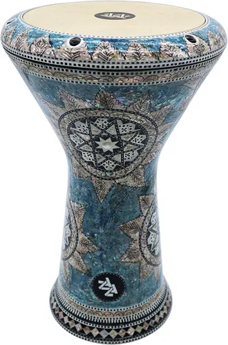 Vista 15 de La Darbuka Doumbek egipcia de 17" de Zaza Percussion con madreperla (Black Master)