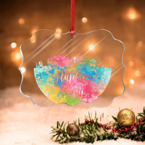 Vista 10 de Alemania Frankfurt Skyline Adorno de Navidad 2022 Alemania Frankfurt, arte de acuarela, adornos de Navidad para niños, colorido paisaje de ciudad