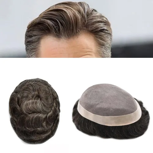 Vista 54 de Toupee para hombres cabello humano real fino mono mens hair piece sistema de reemplazo para hombre Toupee NPU Hairpieces para hombres 6x8 densidad