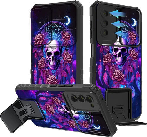 Vista 163 de Funda para Samsung Galaxy A13 5G/4G/A04S, Galaxy A13 5G con cubierta de cámara deslizante, funda de doble capa integrada con función atril