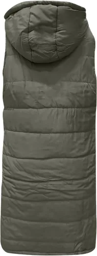 Vista 6 de OSFVNOXV Chaqueta larga acolchada para mujer, abrigo de invierno con cremallera completa, sin mangas, con capucha, cálidos, cortavientos gruesos