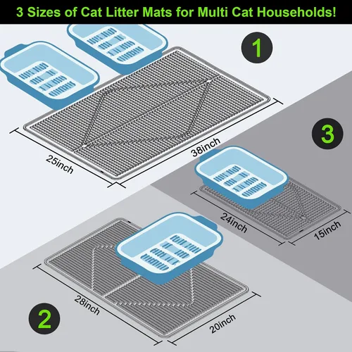 Vista 3 de Mofason - Tapete de goma para caja de arena para gatos, color negro Waterproof 24"x15" kitty litter box mat; litter trapping catcher mat; easy