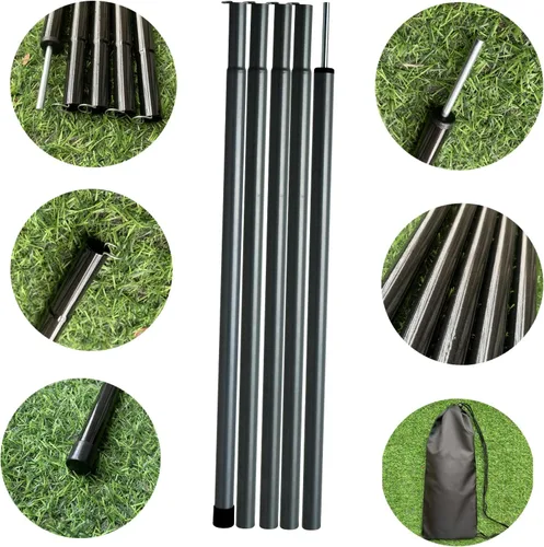 Vista 4 de Tent Poles Adjustable Tarp Poles Steel Rods for Tarp Canopy Camping Replacement Set of 2 +Pegs & Reflective Ropes