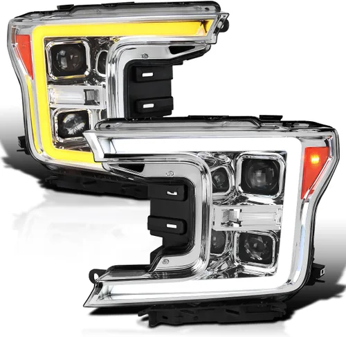 Vista 2 de SPEC-D TUNING Faros Delanteros de Proyector Secuenciales Switchback Negros con Barra de Luz LED Compatible con Ford F-150 2018-2020, Par de Conjunto