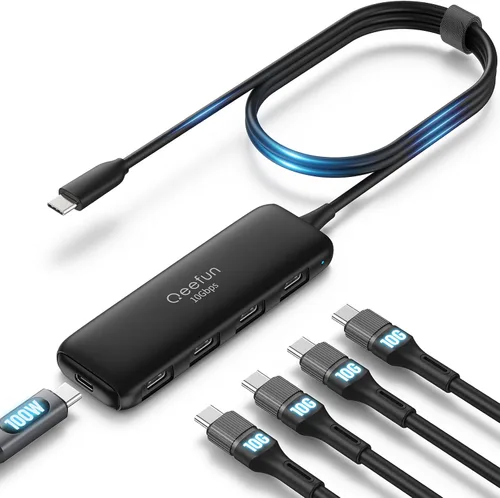 Vista 12 de Qeefun Hub USB 3.2 de 10 Gbps con 2 puertos USB A y 2 puertos de datos USB-C 3.2, divisor USB 3.2 Gen 2, cable largo extendido de 4 pies y puerto