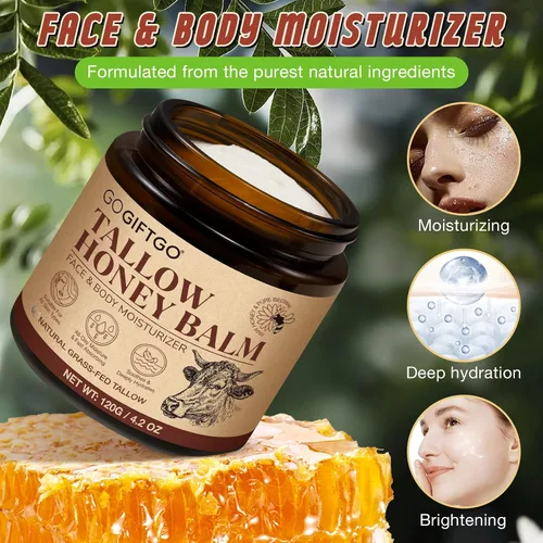 Vista 2 de GOGIFTGO Sarga de ternera para la piel, sebo y bálsamo de miel, sarga de res para la cara, hidratante facial de caldo, hidratante natural hidrata
