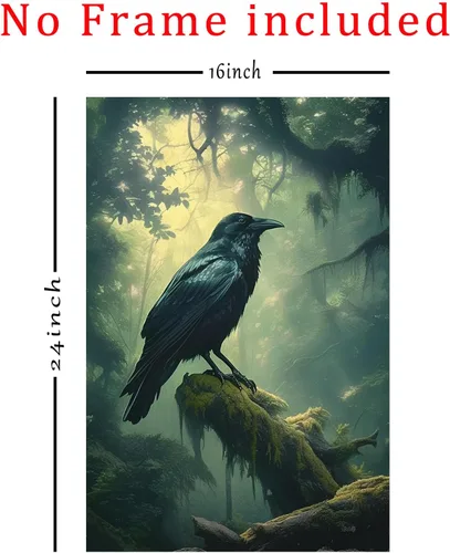 Vista 3 de Lienzo de cuervo para pared, imágenes de cuervo negro, arte de pared gótico de cuervo, arte gótico vintage, pintura de academia oscura, obra de arte