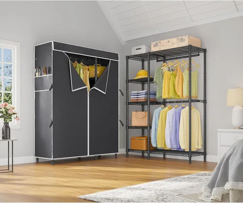 Vista 3 de VIPEK V7C - Percheros para ropa con cubierta, closets portátiles para colgar ropa, perchero resistente con estantes, armario de metal, capacidad