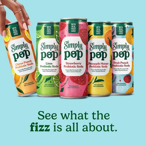 Vista 5 de Simply POP Soda Prebiótica Ponche Cítrico en Latas, 12 fl oz, Paquete de 12