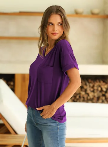 Vista 5 de Miholl Camiseta holgada, informal, de manga corta, con cuello en V, para mujer