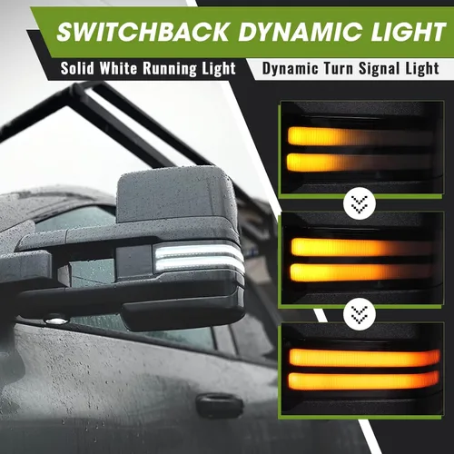 Vista 3 de Switchback Espejos de Remolque para Dodge Ram 1500 2009-2018, Ram 2500 3500 2010-2018, 1500 Classic 2019-2024 con Luces Secuenciales de Negro