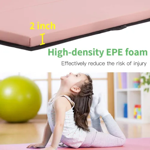 Vista 3 de 6 ft Gymnastics Exercise Mat Thick Tumbling Mats with Carrying Handles, 6ft x 4ft x 2in Yoga Mat Folding Exercise Pad Leather Gym Mat for