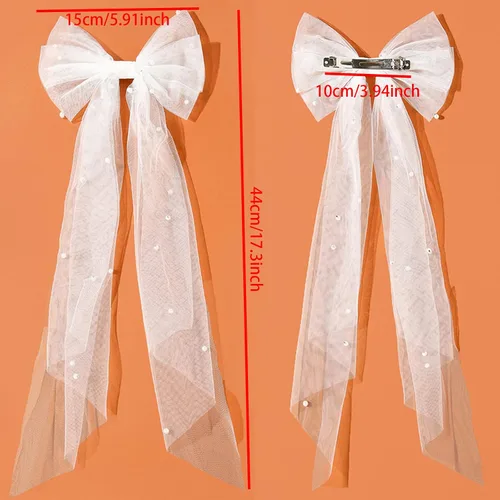 Vista 3 de Clip de velo de velo para novia, horquillas de velo con pinzas para el cabello con lazo de malla de perlas (negro)