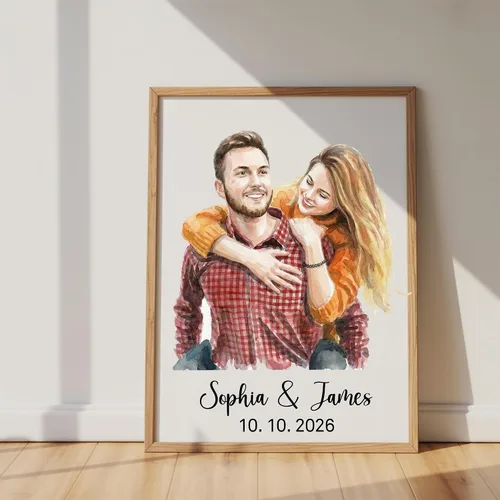 Vista 9 de Noni Retrato de pareja de acuarela personalizado de la foto, foto personalizada para pintar arte de pared, lienzo personalizado para pareja, regalo