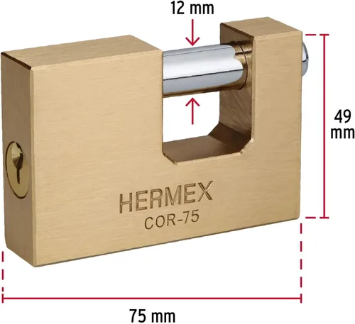 Vista 3 de Cerradura antipalanca, 2.953 in, llave tradicional de cuerpo de latón