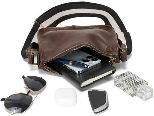 Vista 4 de Bolso bandolera vintage de cuero genuino para hombres y mujeres, uso diario informal de viaje