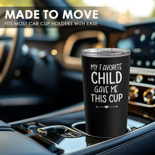 Vista 5 de SANDJEST Vaso aislado de acero inoxidable de 20 onzas para papá, divertido con texto en inglés "My Favorite Child Gave Me This Cup", taza de viaje