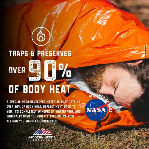Vista 2 de MODERN NEEDS Emergency Sleeping Bag Survival – Thermal Blanket & Bivy Sack Emergency Bivy & Survival Blanket Outdoor Sleeping Bag & Hiking
