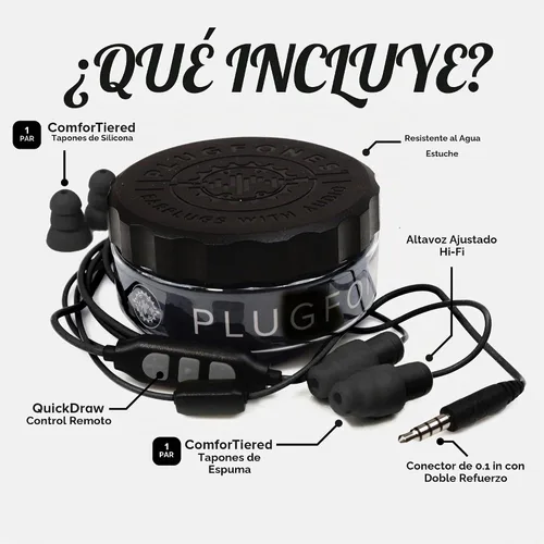 Vista 5 de Plugfones Guardian Plus - Auriculares de seguridad con tapón para los oídos, compatible con OSHA, color negro Negro/Negro