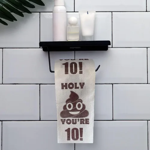 Vista 2 de Regalos de feliz cumpleaños número 10, rollo de papel higiénico divertido de 3 capas, papel higiénico impreso Holy Poop You're 10, regalo de bromas