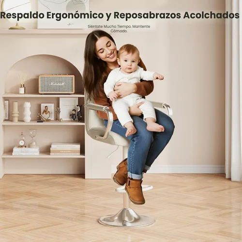 Vista 4 de MALOL Juego de 1 sillas de mostrador beige con respaldo, sillas altas giratorias ajustables para isla de cocina, asientos modernos, taburetes