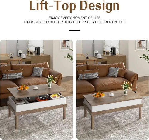 Vista 5 de Shintenchi Mesa auxiliar, mesa de centro elevable con compartimento oculto, mesa de comedor de mesa elevada, mesa central elevadora para sala