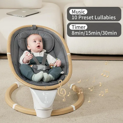Vista 4 de Columpios de bebé para bebés, columpio eléctrico para recién nacido con 5 velocidades, 10 canciones de cuna, apto para 0-6 meses