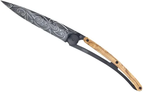 Vista 4 de deejo - Navaja de bolsillo plegable 37G con clip para cinturón - Diseño pacífico, hoja de acero inoxidable de 3.7 pulgadas, acabado de titanio