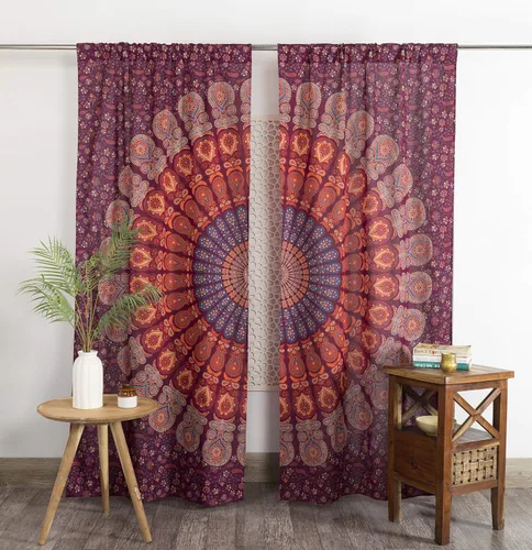 Vista 14 de Popular Handicrafts - Paneles de cortina estilo Indio Hippie Bohemio Hermosa Mandala Multicolor Azul Pavo Real