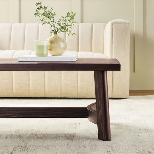 Vista 4 de Walker Edison Colt - Mesa auxiliar rectangular moderna de estilo casa de campo de madera maciza, 48 pulgadas, café