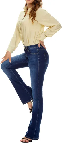 Vista 2 de VIPONES Jeans acampanados para mujer, elásticos, de cintura alta, acampanados, con curvas