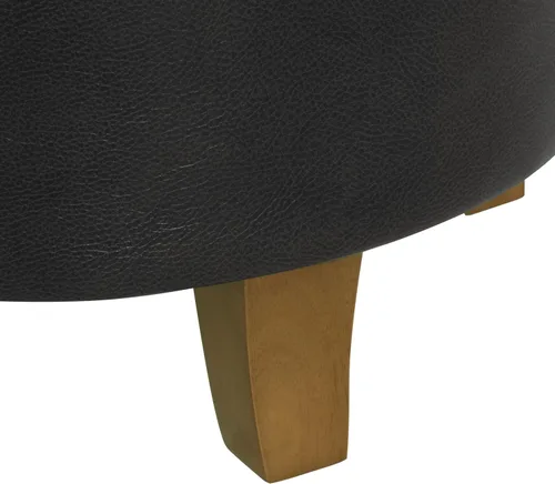 Vista 7 de HomePop Decoración del hogar Otomana reposapiés tapizada redonda de cuero sintético capitoné Otomana con almacenamiento para sala de estar