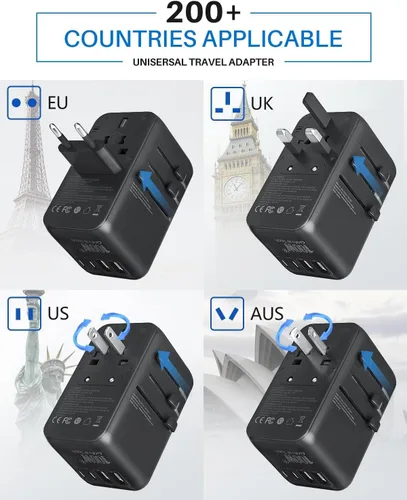 Vista 4 de DOACE - Adaptador de viaje universal GaN de 100 W con cable USB-C 6-in-1 Design, USB-C PD Fast Charging, European Plug Adapter Works in 200+