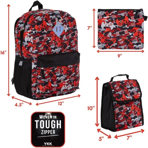 Vista 3 de RALME Juego de mochila para niños, 16 pulgadas, 6 piezas, incluye bolsa de almuerzo plegable, botella de agua, llavero y estuche para lápices, Camo