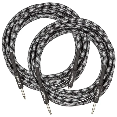 Vista 23 de Fender Cable de instrumentos de lujo de 10 pies, ángulo recto, tweed negro, paquete de 2