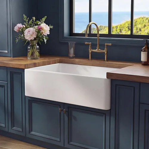 Vista 19 de Miuara Farmhouse - Fregadero de cocina frontal con delantal de arcilla refractaria de hueso de 33 x 18 pulgadas For kitchen, Heavy duty fireclay