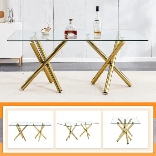 Vista 6 de Juego de mesa de comedor de cristal para 6,71 pulgadas, mesa de comedor para 6, mesa de cocina rectangular grande de vidrio templado y 6 sillas