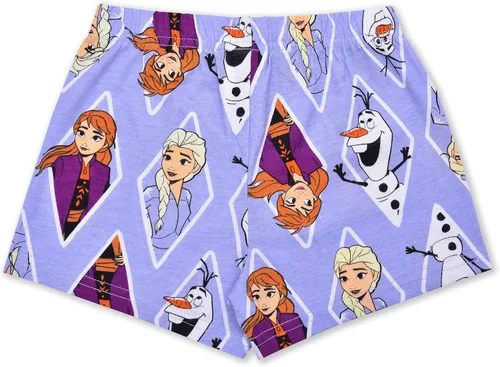 Vista 5 de Disney Frozen Elsa, Anna and Olaf - Conjunto de camiseta y pantalones cortos para niñas pequeñas y niños pequeños, color púrpuragris