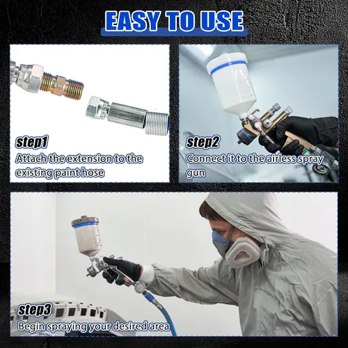 Vista 5 de MAOPINER Manguera pulverizadora de pintura sin aire de 1/4 de pulgada, 25 pies, azul, tubo de fibra flexible de alta presión de 3300 PSI, manguera