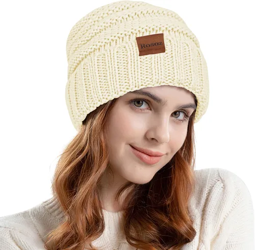 Vista 3 de Rosoz Gorros de invierno para mujer para mujer, gorros de punto cálidos para mujer, gruesos para clima frío