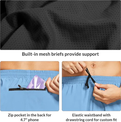 Vista 5 de baleaf Pantalones cortos deportivos de running y entrenamiento de 5 pulgadas para hombre, ligeros con bolsillo con cremallera