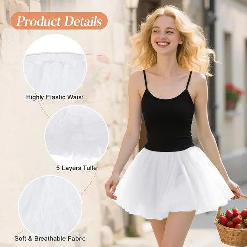 Vista 7 de American Trends Falda tutú de cintura elástica de 5 capas para mujer para Tutú blanco 01
