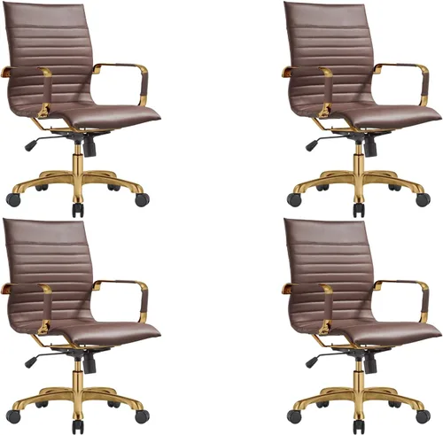 Vista 33 de LeisureMod Harris Silla de oficina con almohadilla suave, silla ejecutiva de piel sintética con base de acero dorado, altura ajustable, bloqueo