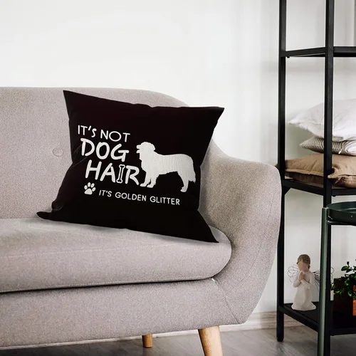 Vista 2 de Mancheng-zi Funda de almohada reservada para The Dog, regalo de decoración Golden Retriever para mujeres (18 x 18 pulgadas, negro)